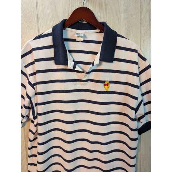 Vtg Winnie The Pooh Golf Polo 2XL White Navy Striped Disney Store Embroidered - Picture 2 of 8